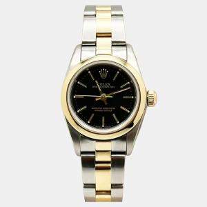 Pre Owned Rolex Oyster Perpetual 76183 Automatic Black 18k Yellow Gold Stainless Steel Women's Wristwatch 24 mm