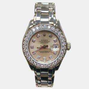 Pre Owned Rolex Pearlmaster 69299 Automatic Diamond 18k White Gold Women's Wristwatch 29 mm