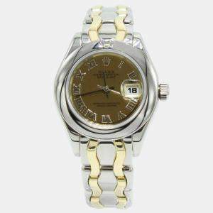 Pre Owned Rolex Pearlmaster 69329 Automatic Diamond 18k Yellow Gold White Gold Women's Wristwatch 29 mm