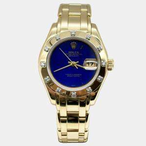 Pre Owned Rolex Pearlmaster 69318 Automatic Lapis Lazuli 18k Yellow Gold Women's Wristwatch 29 mm