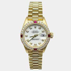 Pre Owned Rolex President 79068 Automatic Diamond 18k Yellow Gold Women's Wristwatch 26 mm