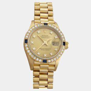 Pre Owned Rolex President Datejust 69088 Automatic Diamond 18k Yellow Gold Women's Wristwatch 26 mm