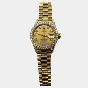 Pre Owned Rolex President Datejust 69158 Automatic Diamond 18k Yellow Gold Women's Wristwatch 26 mm