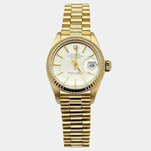 Pre Owned Rolex President Datejust 6917 Automatic Silver 18k Yellow Gold Women's Wristwatch 26 mm