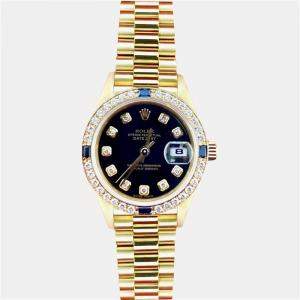 Pre Owned Rolex President Datejust 79088 Automatic Diamond 18k Yellow Gold Women's Wristwatch 26 mm