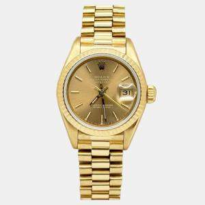 Pre Owned Rolex President Datejust 69178 Automatic Champagne 18k Yellow Gold Women's Wristwatch 26 mm