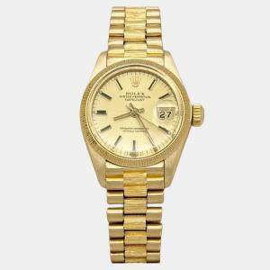 Pre Owned Rolex President Datejust 6927 Automatic Champagne 18k Yellow Gold Women's Wristwatch 26 mm