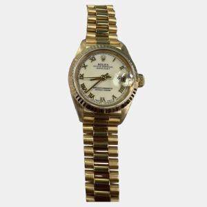 Pre Owned Rolex President Datejust 79178 Automatic Cream 18k Yellow Gold Women's Wristwatch 26 mm