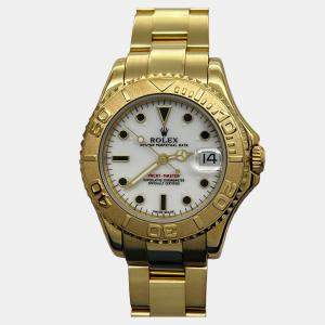 Pre Owned Rolex Yacht-Master 168628 Automatic White 18k Yellow Gold Women's Wristwatch 35 mm