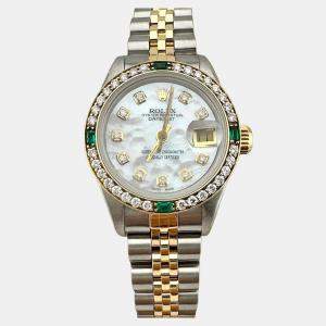 Pre Owned Rolex Datejust 69173 Automatic White Mother of Pearl, Diamond  18k Yellow Gold Stainless Steel Women's Wristwatch 26mm