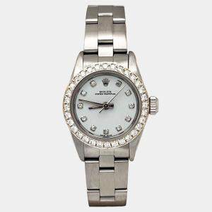 Pre Owned Rolex Oyster Perpetual 67194 Automatic Diamond and Stainless Steel Women's Wristwatch 26 mm