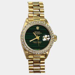 Pre Owned Rolex President 6917 Automatic Green Malachite and 18K Yellow Gold Women's Wristwatch 26 mm