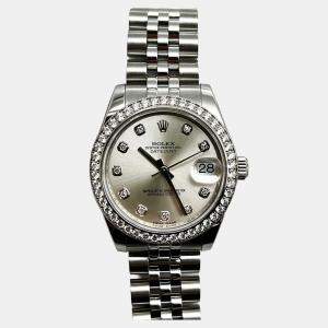 Pre Owned Rolex Datejust Midsize 178384 Automatic Silver Diamond Stainless Steel Women's Wristwatch 31 mm