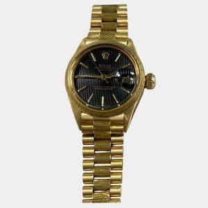 Pre Owned Rolex Datejust President 6917 Automatic Black 18K Yellow Gold Women's Wristwatch 26 mm
