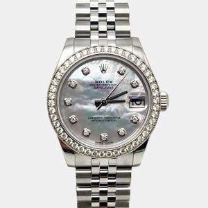Pre Owned Rolex Datejust 178384 Automatic Mother of Pearl Diamond Dial & Bezel Stainless Steel Women's Wristwatch 31 mm