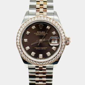 Pre Owned Rolex Datejust 279381 Automatic Chocolate 18K Rose Gold Stainless Steel Women's Wristwatch 28 mm