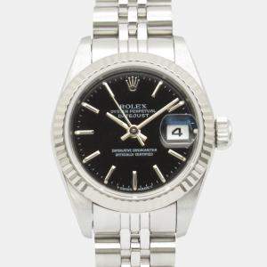 Pre Owned Rolex Datejust 69174 Automatic Black 18K White Gold Stainless Steel Women's Wristwatch 26 mm