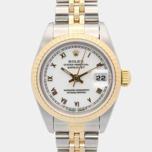 Pre Owned Rolex Datejust 69173 Automatic White 18k Yellow Gold Stainless Steel Women's Wristwatch 26 mm