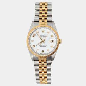 Pre Owned Rolex Date 15223 Automatic White 18k Yellow Gold Stainless Steel Women's Wristwatch 34 mm