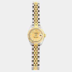 Pre Owned Rolex Datejust 179173 Automatic Champagne Diamond 18k Yellow Gold Stainless Steel Women's Wristwatch 26 mm