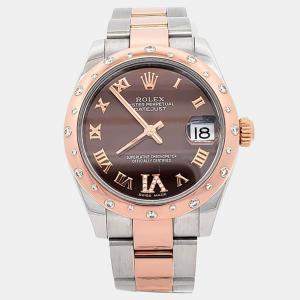 Pre Owned Rolex Datejust 178341 Automatic Diamond Chocolate 18k Rose Gold Stainless Steel Women's Wristwatch 31 mm