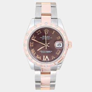 Pre Owned Rolex Datejust 178341 Automatic Diamond Chocolate 18k Rose Gold Stainless Steel Women's Wristwatch 31 mm
