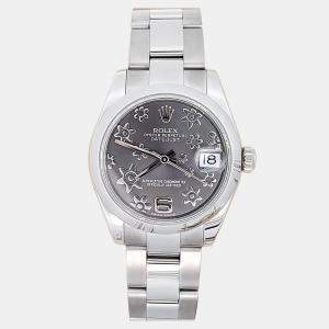 Pre Owned Rolex Datejust 178240 Automatic Grey Floral Stainless Steel Women's Wristwatch 31 mm
