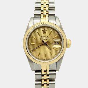 Pre Owned Rolex Datejust 69173 Automatic Champagne Tapestry Dial 18K Yellow Gold Stainless Steel Women's Wristwatch 26mm