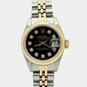 Pre Owned Rolex Datejust 69173 Automatic Black Diamond Dial 18k Yellow Gold Stainless Steel Women's Wristwatch 26mm