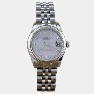 Pre Owned Rolex Datejust 31 178274 Automatic Mother of Pearl Diamond Dial Oystersteel 18k White Gold Women's Wristwatch 31 mm