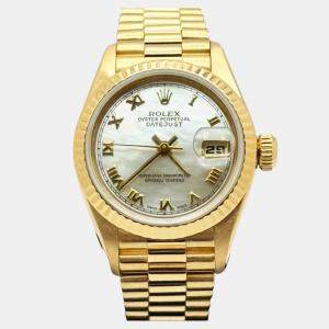 Pre Owned Rolex Datejust 69178 Automatic White 18k Yellow Gold Women's Wristwatch 26 mm