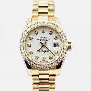 Pre Owned Rolex President Datejust 179138 Automatic White diamonds 18k Yellow Gold Women's Wristwatch 26 mm