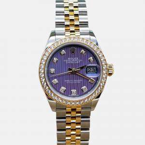 Pre Owned Rolex Datejust 279383RBR Automatic Purple Diamonds 18k Yellow Gold Stainless Steel Women's Wristwatch 28 mm