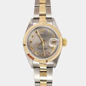 Pre Owned Rolex Datejust 79163 Automatic Gray Roman Dial 18k Yellow Gold Stainless Steel Women's Wristwatch 26 mm