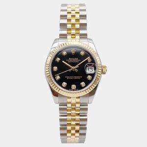 Pre Owned Rolex Datejust 178273 Automatic Black Dial Stainless Steel 18k Yellow Gold Diamond Women's Wristwatch 31mm