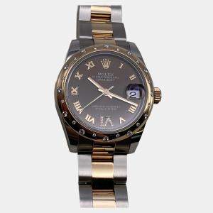 Pre Owned Rolex Datejust 178341 Automatic Brown Dial 18k Rose Gold Stainless Steel Diamond Women's Wristwatch 31mm