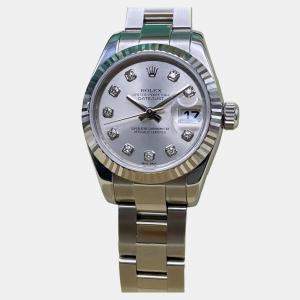 Pre Owned Rolex Datejust 179174 Automatic Silver Diamond Dial Stainless Steel Women's Wristwatch 26mm