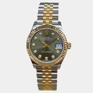 Pre Owned Rolex Datejust 278273 Automatic Green Diamond Dial Stainless Steel 18k Yellow Gold Women's Wristwatch 31mm