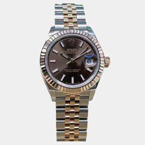 Pre Owned Rolex Datejust 279171 Automatic Brown Dial Stainless Steel 18k Rose Gold Women's Wristwatch 28mm