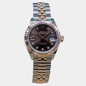 Pre Owned Rolex Datejust 279171 Automatic Chocolate Diamond Dial Stainless Steel 18k Rose Gold Women's Wristwatch 28mm