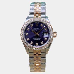 Pre Owned Rolex Datejust 279381RBR Automatic Aubergine Diamond Dial Stainless Steel 18k Everose Gold Women's Wristwatch 28mm