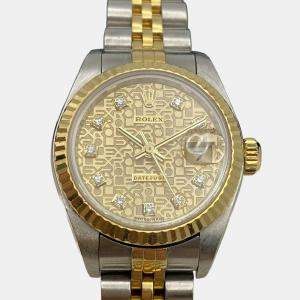 Pre Owned Rolex Datejust 79173 Automatic Champagne Computer Diamond Dial Stainless Steel 18k Yellow Gold Women's Wristwatch 26mm