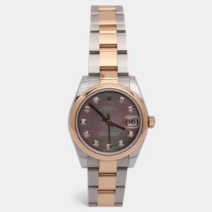 مملوكة مسبقًا ساعة يد نسائية رولكس ديت جست 178241 ستانلس ستيل وذهب وردي عيار 18 ألماس لؤلؤة سوداء 31 مم