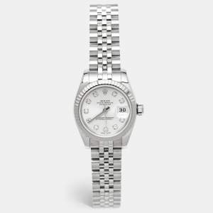 Pre Owned Rolex Datejust 179174 Silver Dial Diamond 18K White Gold Stainless Steel Women's Wristwatch 26 mm