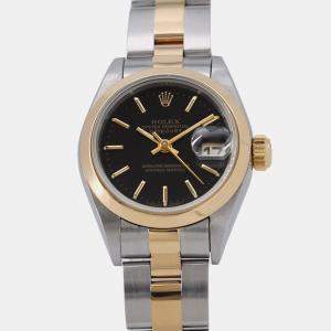 مملوكة مسبقًا ساعة يد نسائية رولكس ديت جست 69163 أوتوماتيك ذهب أصفر عيار 18 وستالنس ستيل سوداء 26 مم