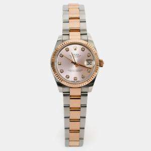 Pre Owned Rolex Datejust Automatic Pink Diamond 18k Rose Gold Stainless Steel Women's Wristwatch 31 mm