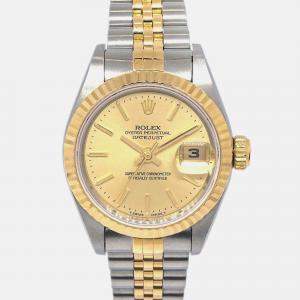 Pre Owned Rolex Champagne 18k Yellow Gold Stainless Steel Datejust 69173 Automatic Women's Wristwatch 26 mm