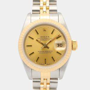 مملوكة مسبقًا Rolex Datejust 69173 Automatic Champagne 18k Yellow Gold Stainless Steel Women's Wristwatch 26 mm