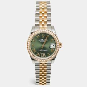 Pre Owned Rolex Datejust 178383 Olive Green Dial 18k Yellow Gold Stainless Steel Women's Wristwatch 31 mm