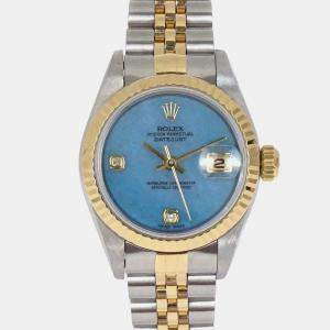 Pre Owned ساعة رولكس Datejust 69173-2BR زرقاء ذهب أصفر 18 قيراط، ستانلس ستيل جايديت أوتوماتيك للنساء 26 مم